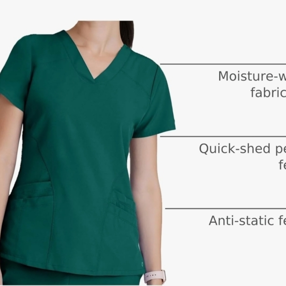 Women's V-Neck Scrub Top - Green - Picture 4 of 13